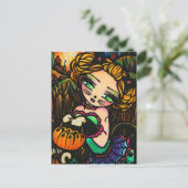 Moon Night Halloween Kitty Cat Girl Fantasy Art Postkarte (Stehend Vorderseite)