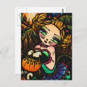 Moon Night Halloween Kitty Cat Girl Fantasy Art Postkarte (Vorne/Hinten)