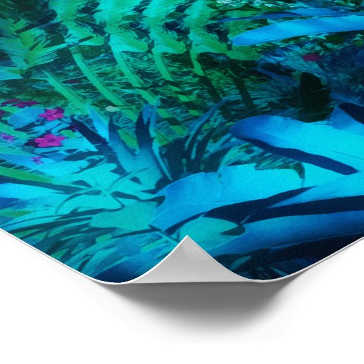 Moon Night Tropical Dschungel Blätter Silver Blue Poster (Ecke)