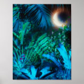 Moon Night Tropical Dschungel Blätter Silver Blue Poster (Vorne)