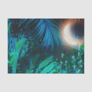 Moon Night Tropical Dschungel Blätter Silver Blue Seidenpapier