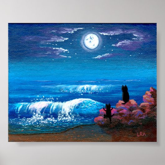 Moon Ocean Black Cat Kunst Poster (Vorne)