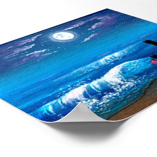 Moon Ocean Black Cat Kunst Poster (Ecke)