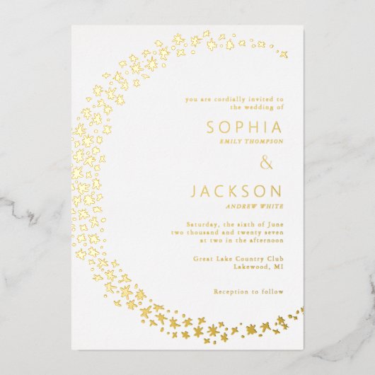 Moon of Stars White Wedding Foil Einladung (Vorderseite)