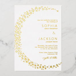 Moon of Stars White Wedding Foil Einladung