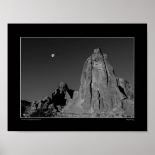 Moon Over Arches Spire Monochrome Poster