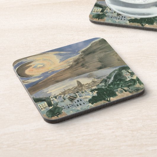 Moon Over Barcelona von Walter Gramatte Getränkeuntersetzer (Linke Seite)