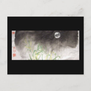 Moon Over Grass Black Postcard Postkarte