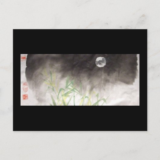 Moon Over Grass Black Postcard Postkarte (Vorderseite)