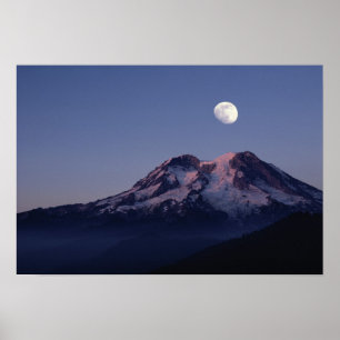 Moon Over Mount Rainier Poster