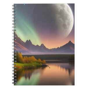 Moon over Mountain Landschaft Notizblock