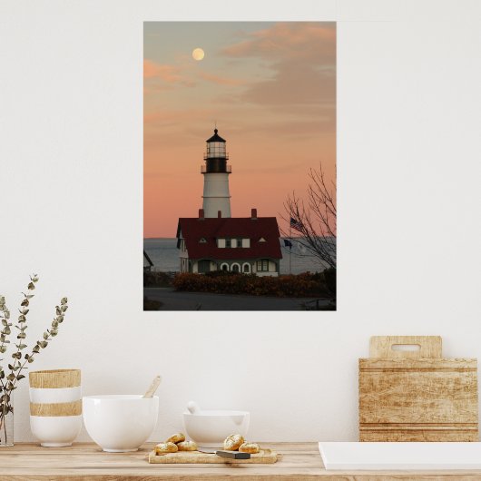 Moon Over Portland Head Lighthouse Poster (Küche)