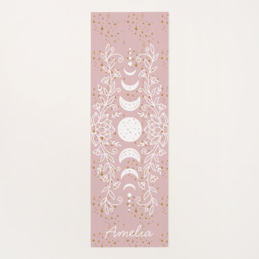 Moon Phase Celestial Stars Lotus Line Zeichnend Yogamatte (Rückseite)