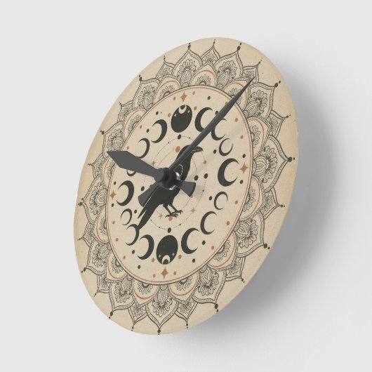 Moon Phase Raven Mandala Runde Wanduhr (Winkel)