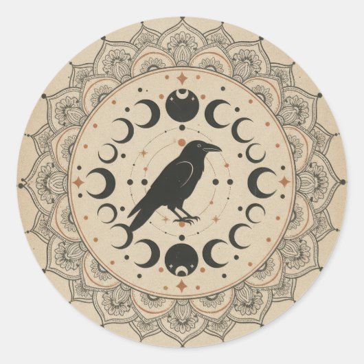 Moon Phase Raven Mandala Runder Aufkleber (Vorderseite)