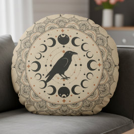 Moon Phase Raven Mandala Rundes Kissen