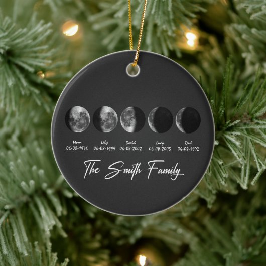 Moon Phase The Smith Family – Custom Names & Dates Keramik Ornament (Baum)
