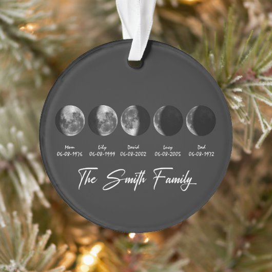 Moon Phase The Smith Family – Custom Names & Dates Ornament (Baum)