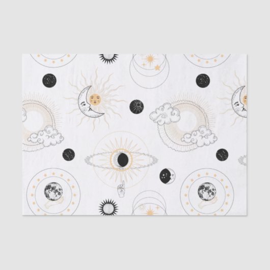 Moon-Phasen sonnenstilisierte Retro-Vintage Planet Seidenpapier (Vorderseite)