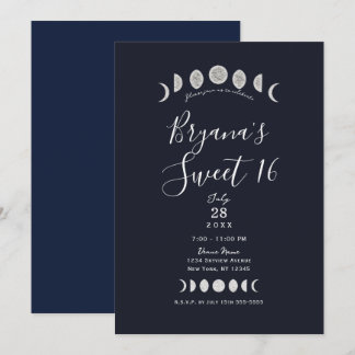Moon Phases Blue Astrology Celestial Sweet 16 Einladung