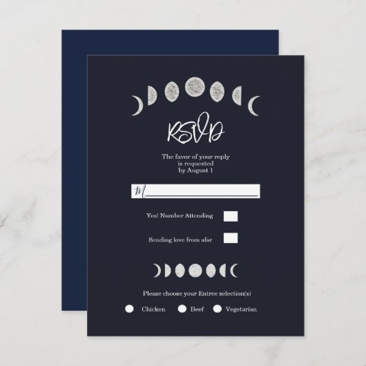 Moon Phases Blue Astrology Celestial Wedding RSVP Einladung (Vorne/Hinten)