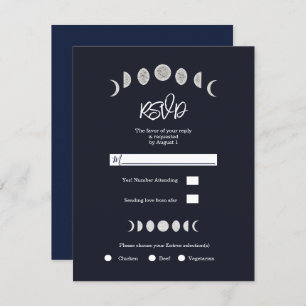 Moon Phases Blue Astrology Celestial Wedding RSVP Einladung