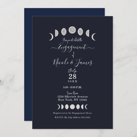 Moon Phases Blue Astrology Celestie Verlobung I Einladung (Vorne/Hinten)