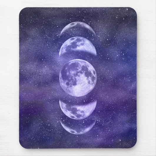 Moon Phases Celestis Muster Lila und blau Mousepad (Vorne)
