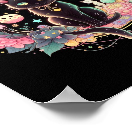 Moon Phases Crystal Witchy Niedlich Black Cat Kawa Poster (Ecke)