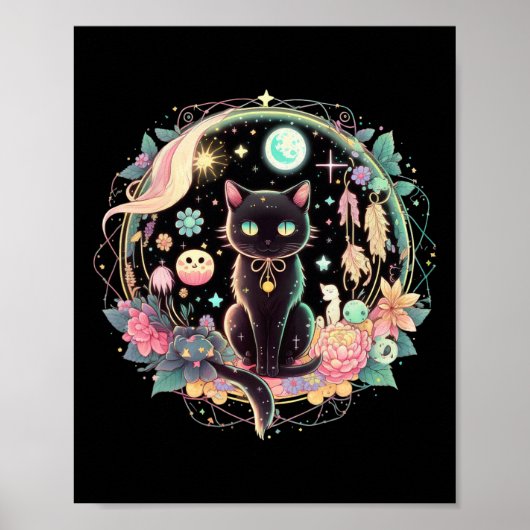 Moon Phases Crystal Witchy Niedlich Black Cat Kawa Poster (Vorne)