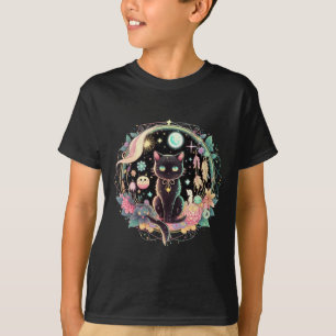 Moon Phases Crystal Witchy Niedlich Black Cat Kawa T-Shirt