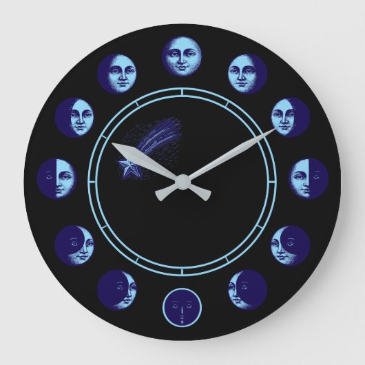 Moon Phases Faces Waxing Gibbous & Waning Crescent Große Wanduhr (Vorderseite)