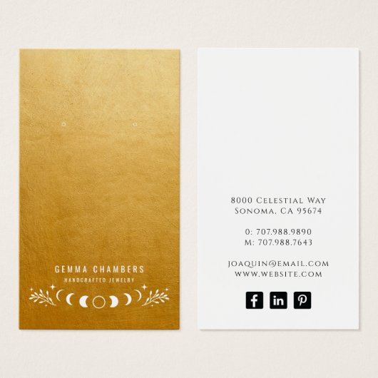 Moon Phases Gold Earring Schmuckkarten (Vorne & Hinten)