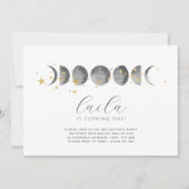 Moon Phases Gold Stars Einladung zum Geburtstag (Vorderseite)