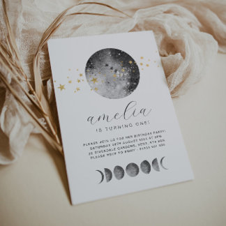 Moon Phases Gold Stars Einladung zum Geburtstag