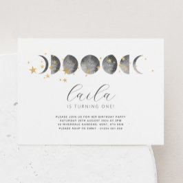 Moon Phases Gold Stars Einladung zum Geburtstag