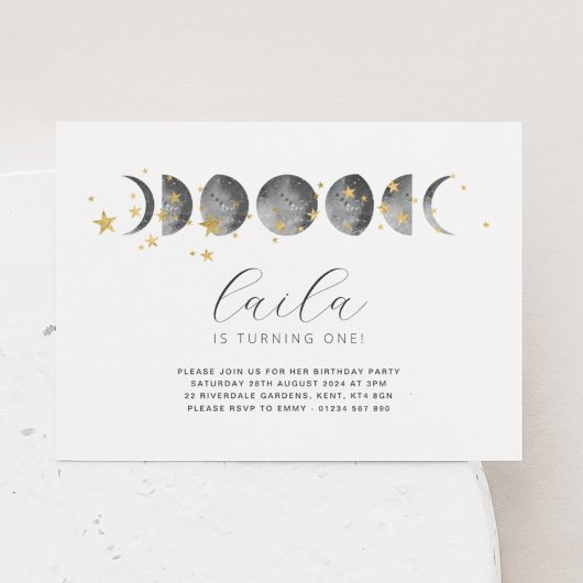 Moon Phases Gold Stars Einladung zum Geburtstag