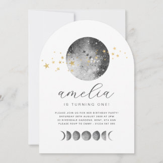 Moon Phases Gold Stars Einladung zum Geburtstag