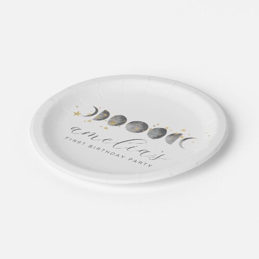 Moon Phases Gold Stars Pappteller (Schrägansicht)