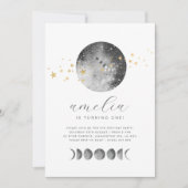 Moon Phases Gold Stars Photo Birthday Invitation Einladung (Vorderseite)