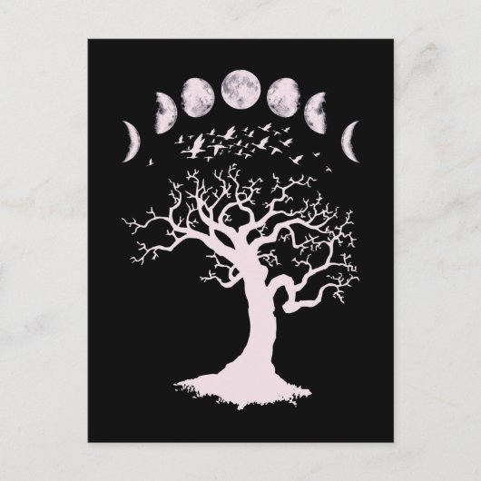 Moon Phases Gothic Tree Birds Postkarte (Vorderseite)