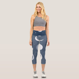 Moon Phases Grid Celestial Muster Design Capri Leggings