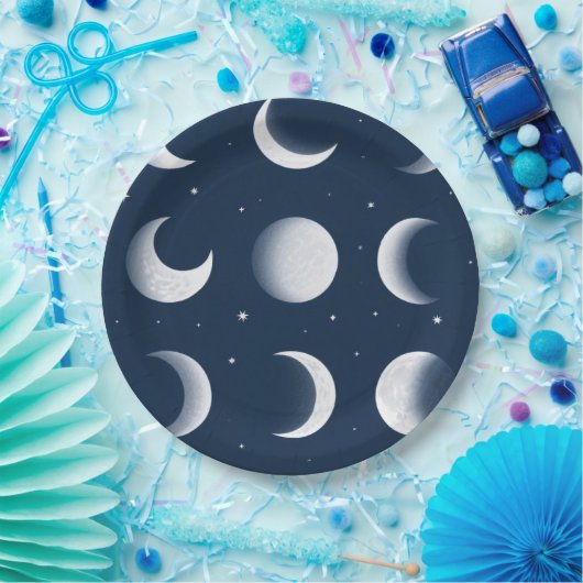 Moon Phases Grid Celestial Muster Design Pappteller (Party)