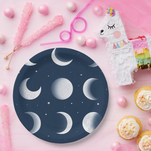 Moon Phases Grid Celestial Muster Design Pappteller (Party)