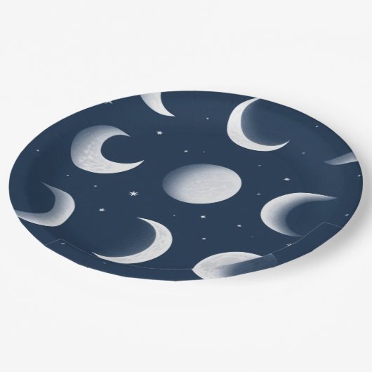 Moon Phases Grid Celestial Muster Design Pappteller (Schrägansicht)