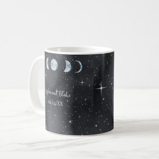 Moon Phases Starry Night Celestial Hochzeit Kaffeetasse (Vorderseite Links)