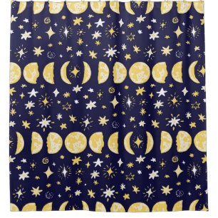 Moon Phases Stars Vintager Hintergrund Duschvorhang