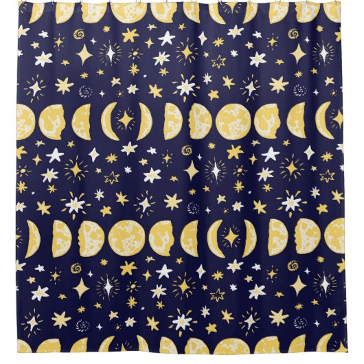 Moon Phases Stars Vintager Hintergrund Duschvorhang (Vorderseite)