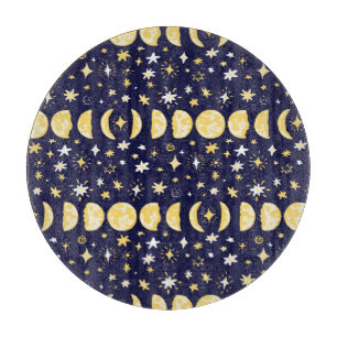 Moon Phases Stars Vintager Hintergrund Schneidebrett