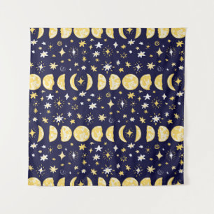 Moon Phases Stars Vintager Hintergrund Wandteppich